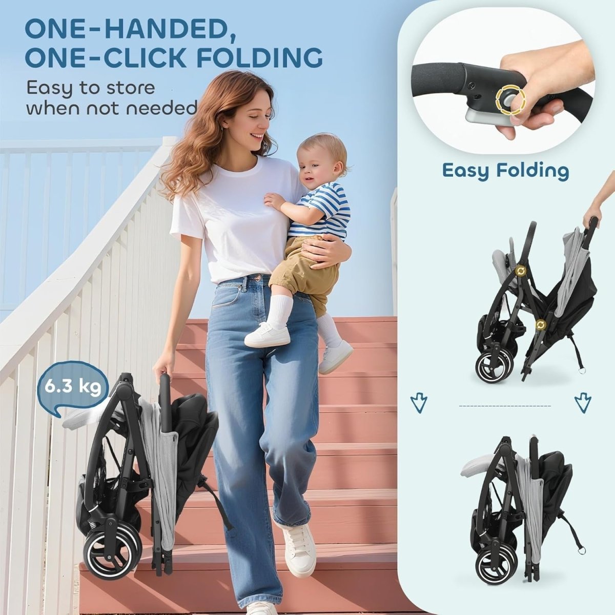 Lightweight Baby Pushchair Foldable Stroller One Hand Compact from Birth - Kwikley