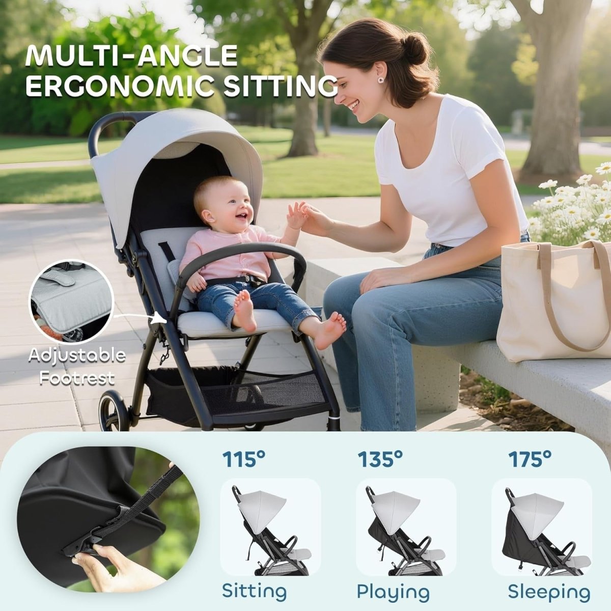 Lightweight Baby Pushchair Foldable Stroller One Hand Compact from Birth - Kwikley