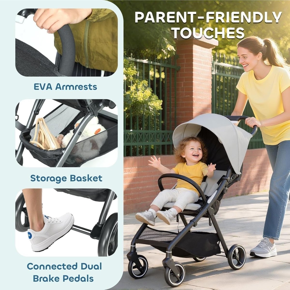 Lightweight Baby Pushchair Foldable Stroller One Hand Compact from Birth - Kwikley