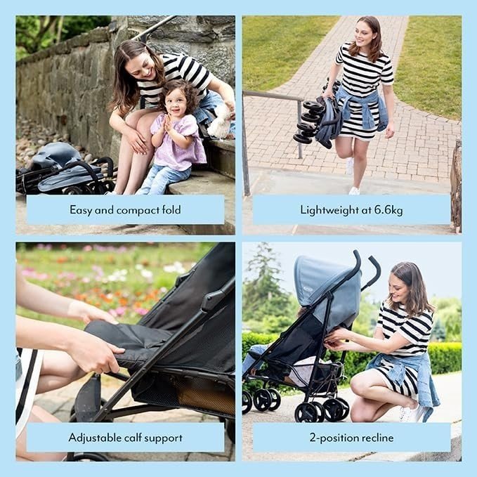 Lightweight Baby Stroller Compact Fold Pushchair from Birth to 3 Years Pink - Kwikley