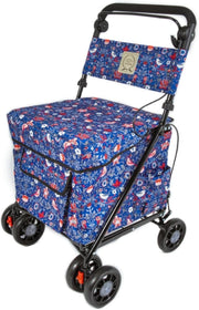 Lightweight Shopping Trolley With Seat Backrest 6 Wheel Rollator Blue - Kwikley