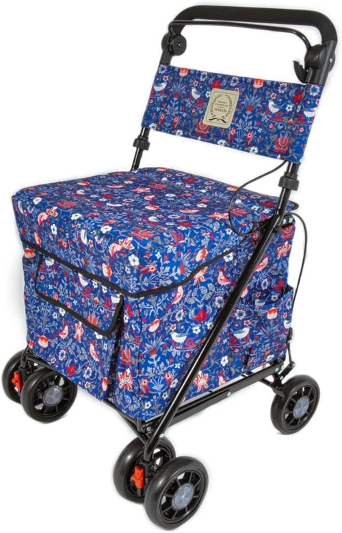 Lightweight Shopping Trolley With Seat Backrest 6 Wheel Rollator Blue - Kwikley