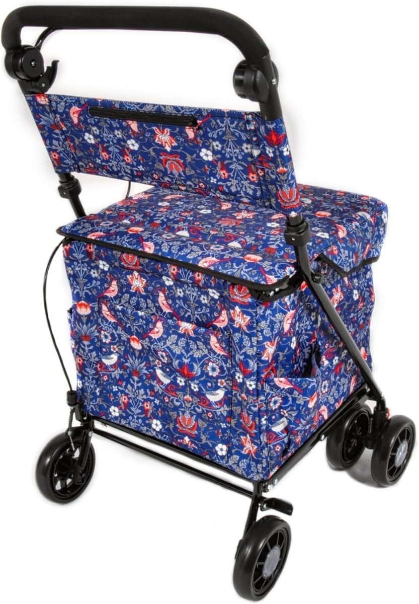 Lightweight Shopping Trolley With Seat Backrest 6 Wheel Rollator Blue - Kwikley