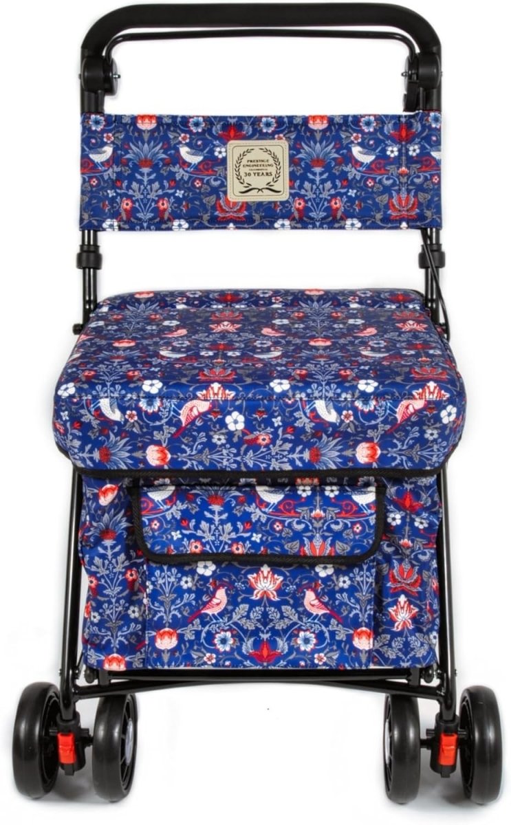 Lightweight Shopping Trolley With Seat Backrest 6 Wheel Rollator Blue - Kwikley