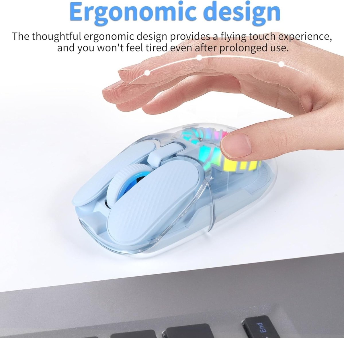 LIKE SHOW Bluetooth Wireless Mouse Tri - Mode USB Nano Receiver RGB Blue - Kwikley
