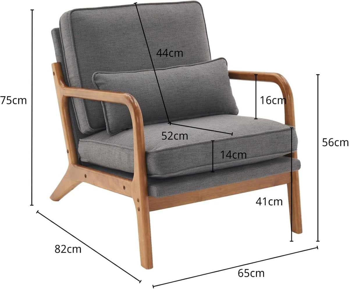 Linen Blend Armchair with Oak Wood Arms Lounge Accent Chair Grey - Kwikley