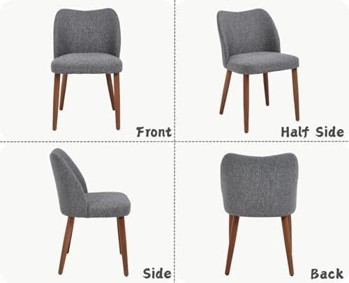 Linen Dining Chairs Set of 2 Upholstered Kitchen Chairs Wood Legs Grey - Kwikley