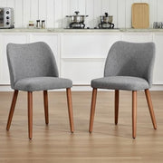 Linen Dining Chairs Set of 2 Upholstered Kitchen Chairs Wood Legs Grey - Kwikley