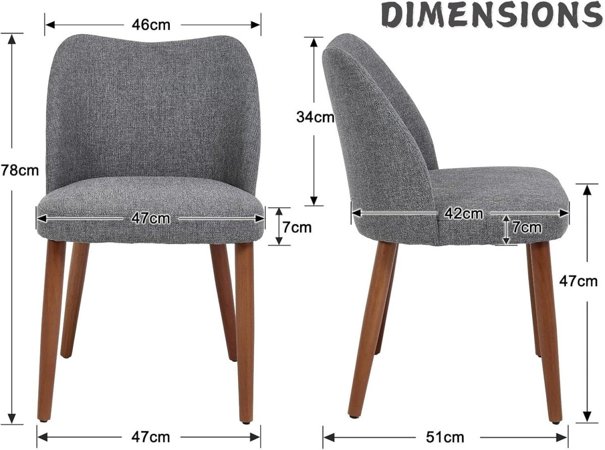 Linen Dining Chairs Set of 2 Upholstered Kitchen Chairs Wood Legs Grey - Kwikley