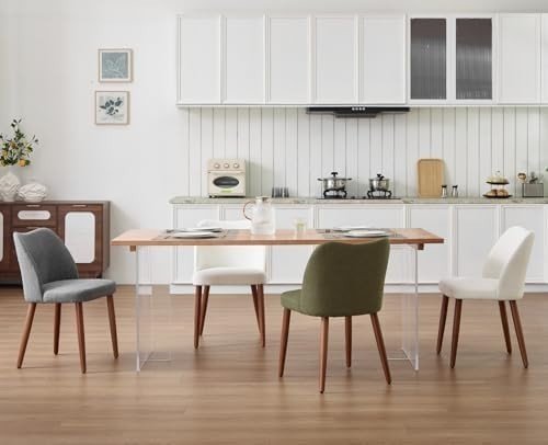 Linen Dining Chairs Set of 2 Upholstered Kitchen Chairs Wood Legs Grey - Kwikley
