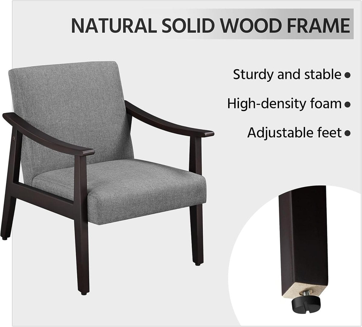 Linen Fabric Accent Armchair Retro Lounge Chair Wood Legs Grey - Kwikley