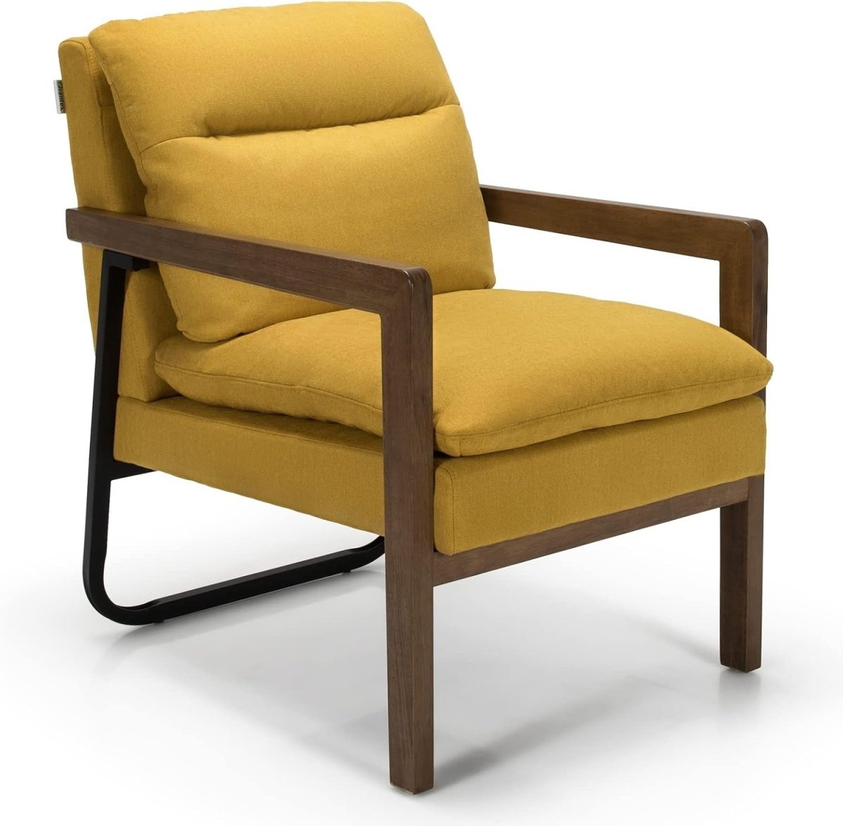 Linen Fabric Accent Chair Upholstered Armchair Lounge Seat Yellow - Kwikley