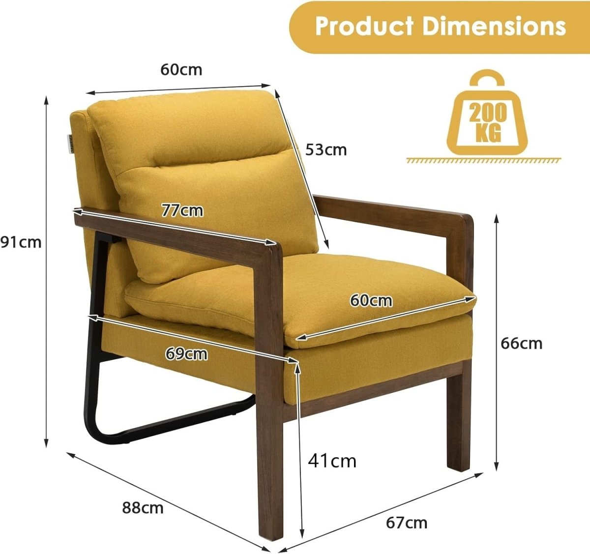 Linen Fabric Accent Chair Upholstered Armchair Lounge Seat Yellow - Kwikley