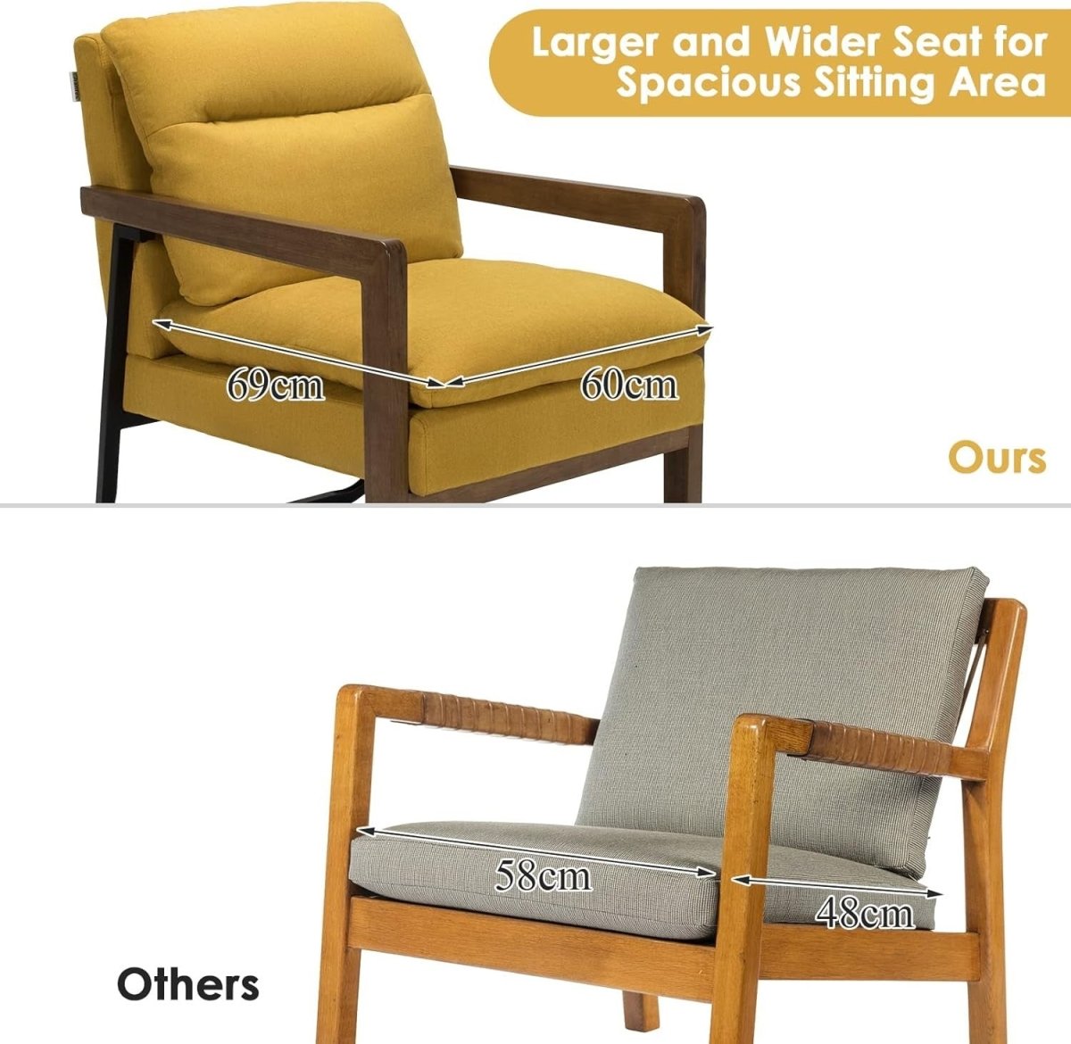 Linen Fabric Accent Chair Upholstered Armchair Lounge Seat Yellow - Kwikley