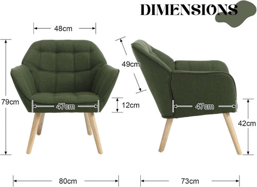 Linen Wingback Accent Chair Green Armchair Modern Tub Seat Wooden Legs - Kwikley