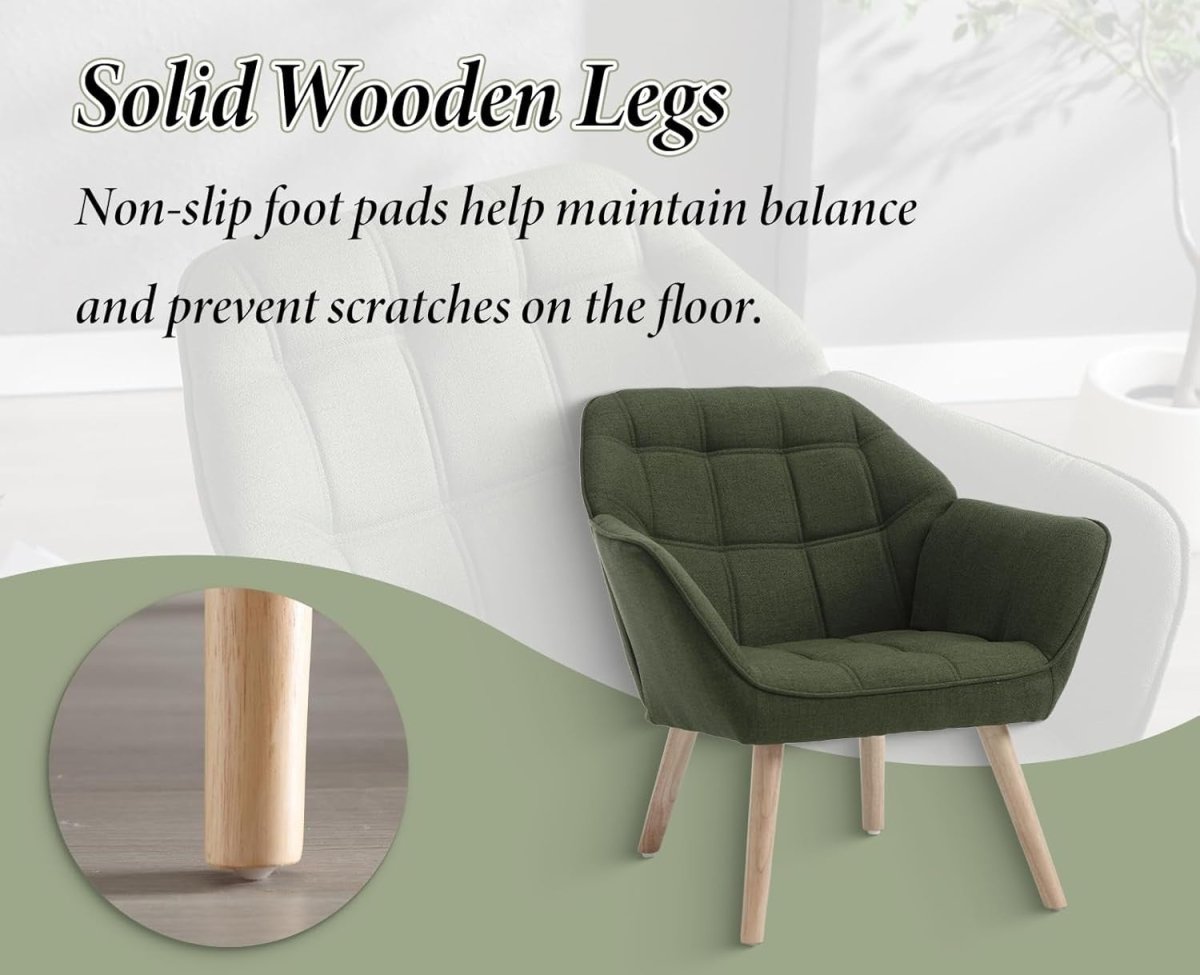 Linen Wingback Accent Chair Green Armchair Modern Tub Seat Wooden Legs - Kwikley