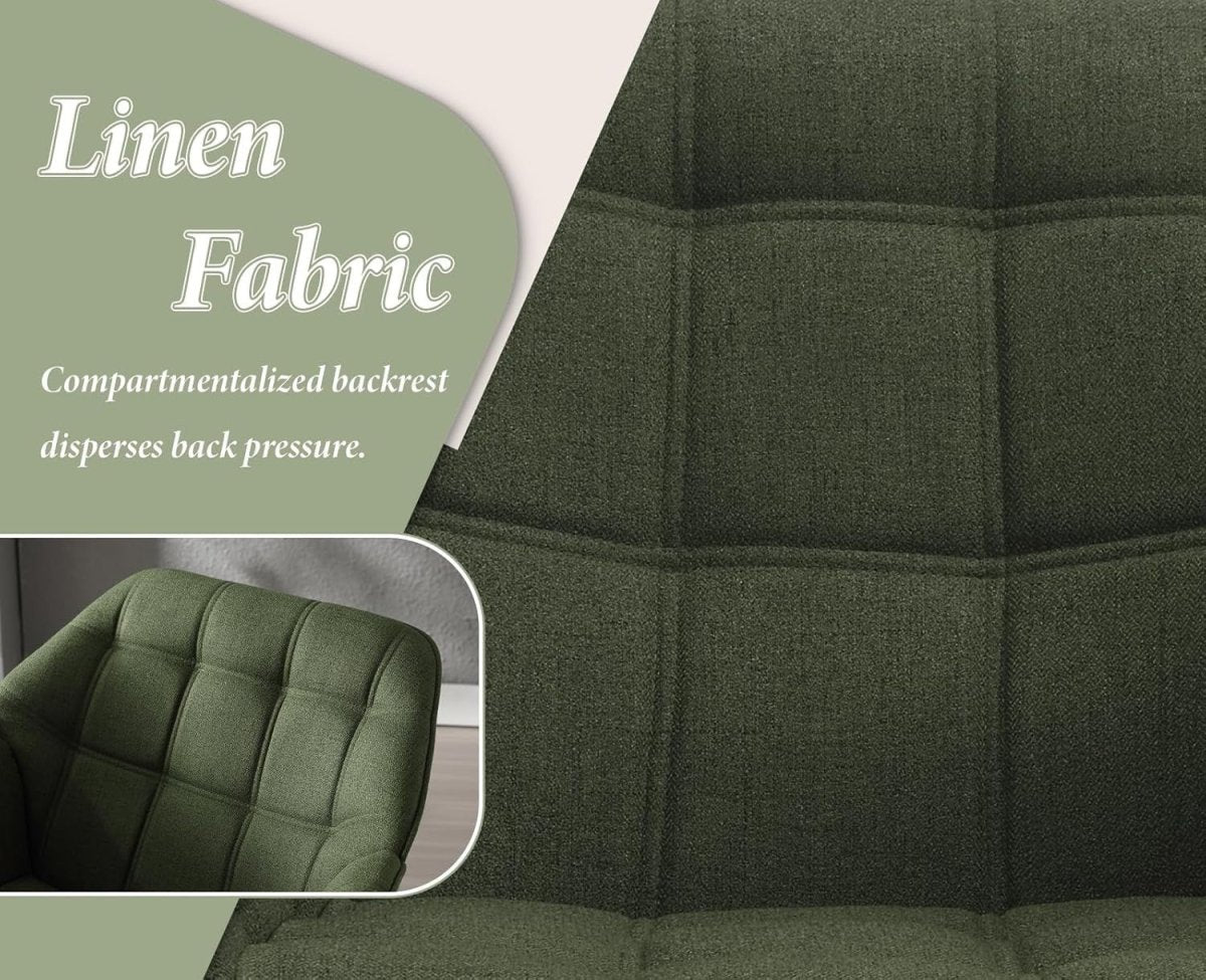 Linen Wingback Accent Chair Green Armchair Modern Tub Seat Wooden Legs - Kwikley