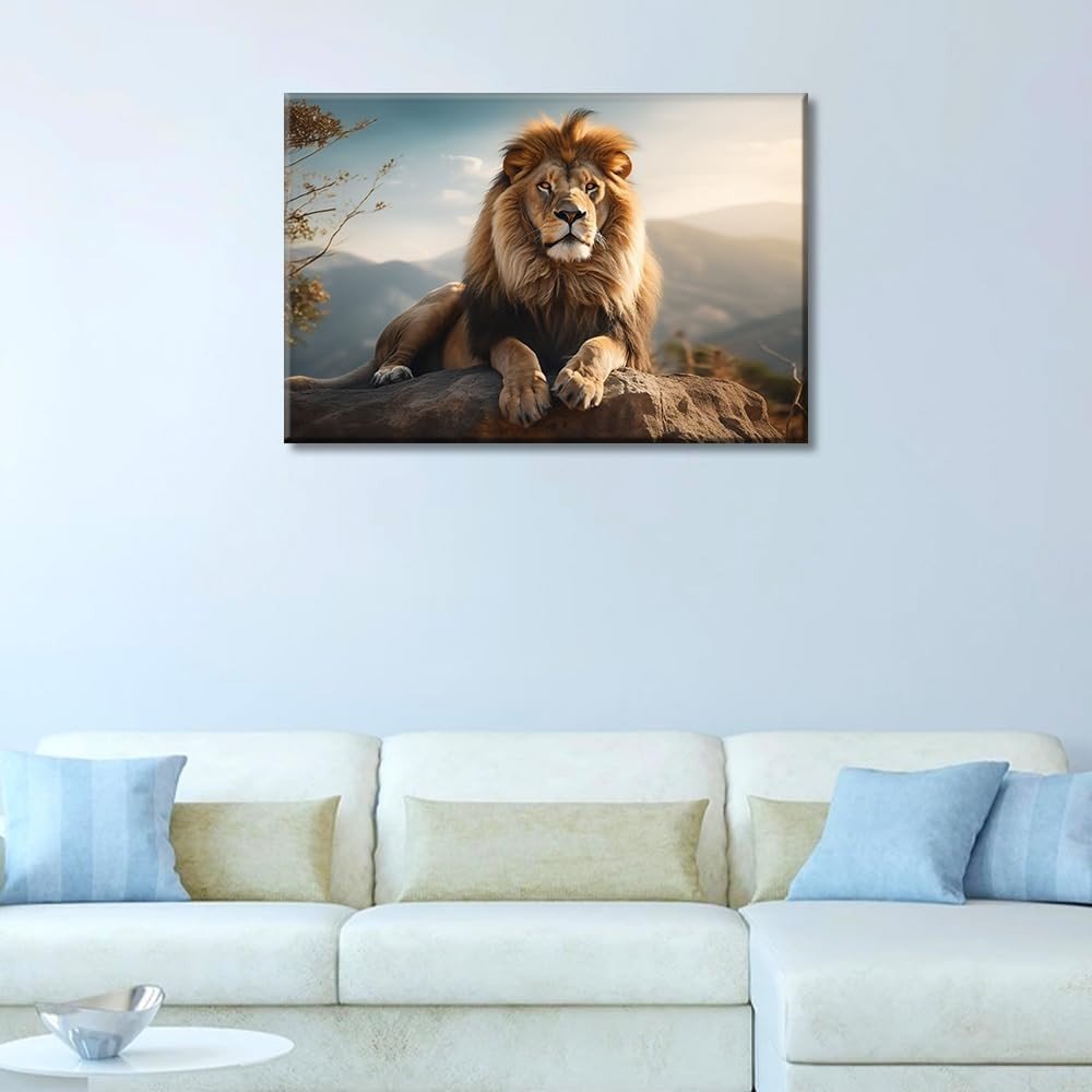 Lion Canvas Wall Art Large Framed Animal Print 24x36 - Kwikley