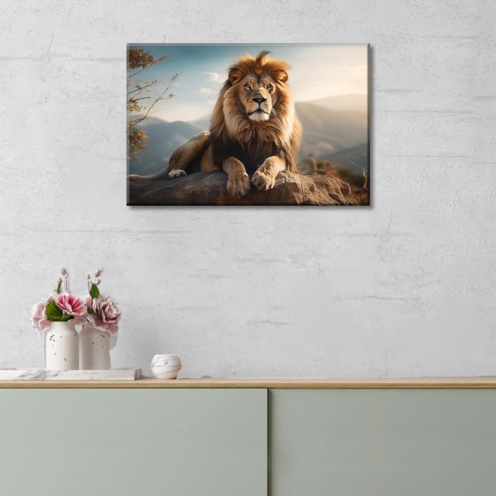 Lion Canvas Wall Art Large Framed Animal Print 24x36 - Kwikley