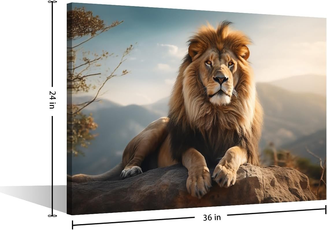 Lion Canvas Wall Art Large Framed Animal Print 24x36 - Kwikley