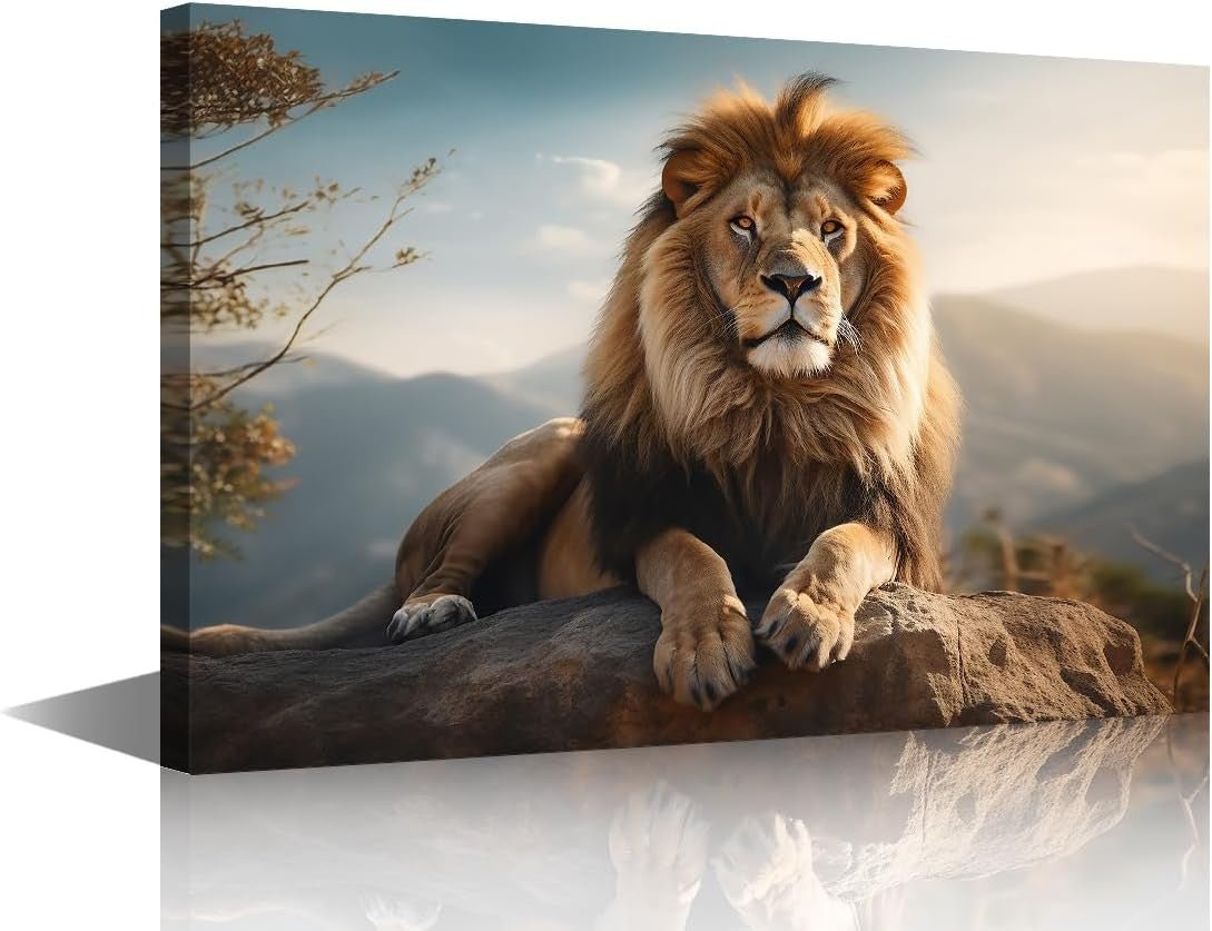 Lion Canvas Wall Art Large Framed Animal Print 24x36 - Kwikley