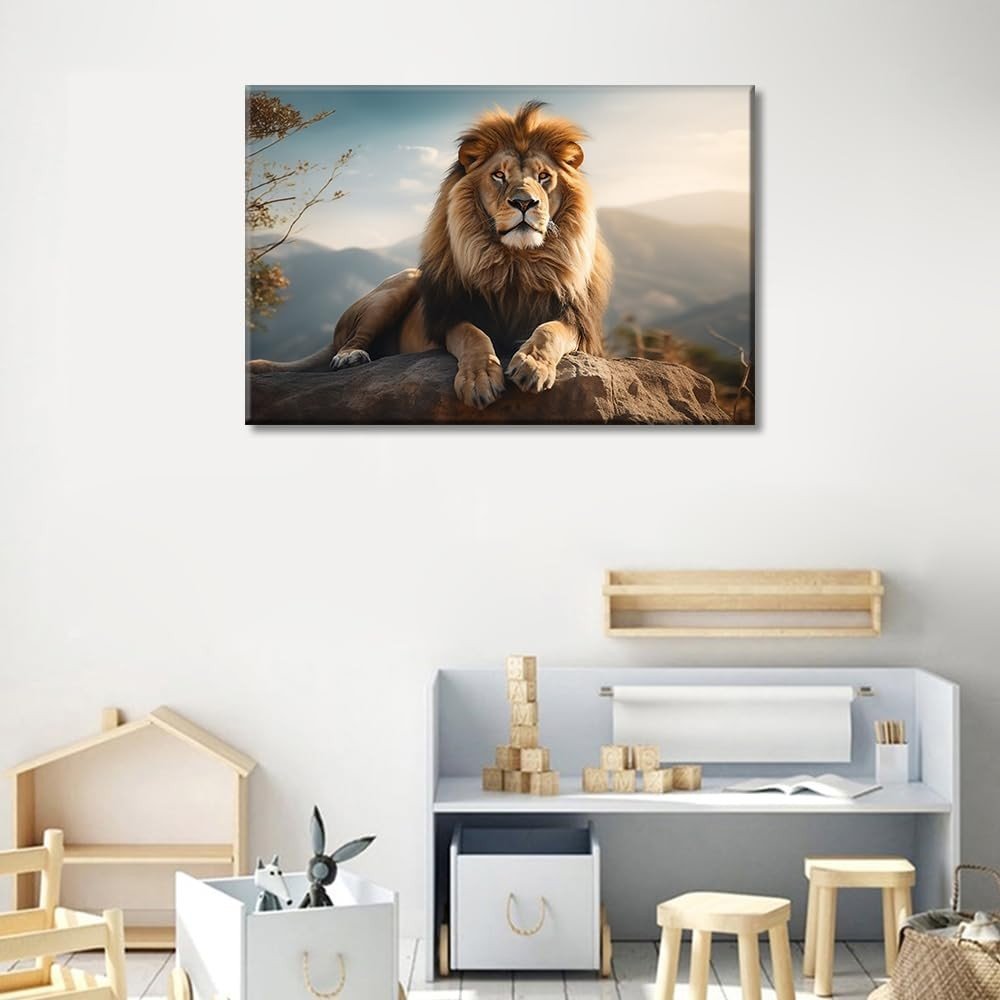 Lion Canvas Wall Art Large Framed Animal Print 24x36 - Kwikley