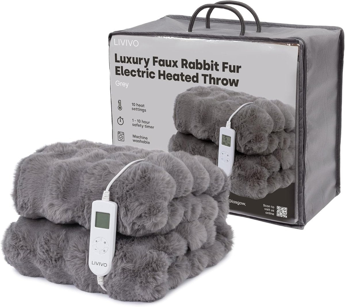 LIVIVO Faux Rabbit Fur Electric Heated Throws for Adults, 160x130cm – Plush Soft - Kwikley