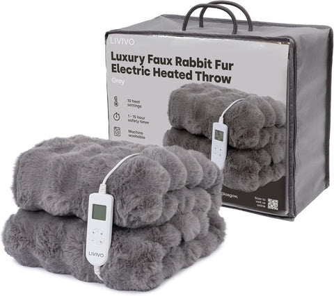 LIVIVO Faux Rabbit Fur Electric Heated Throws for Adults, 160x130cm – Plush Soft
