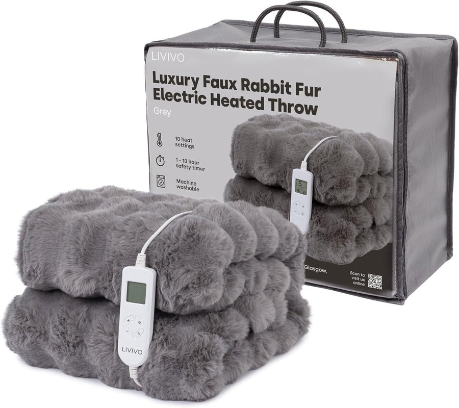 LIVIVO Faux Rabbit Fur Electric Heated Throws for Adults, 160x130cm – Plush Soft - Kwikley