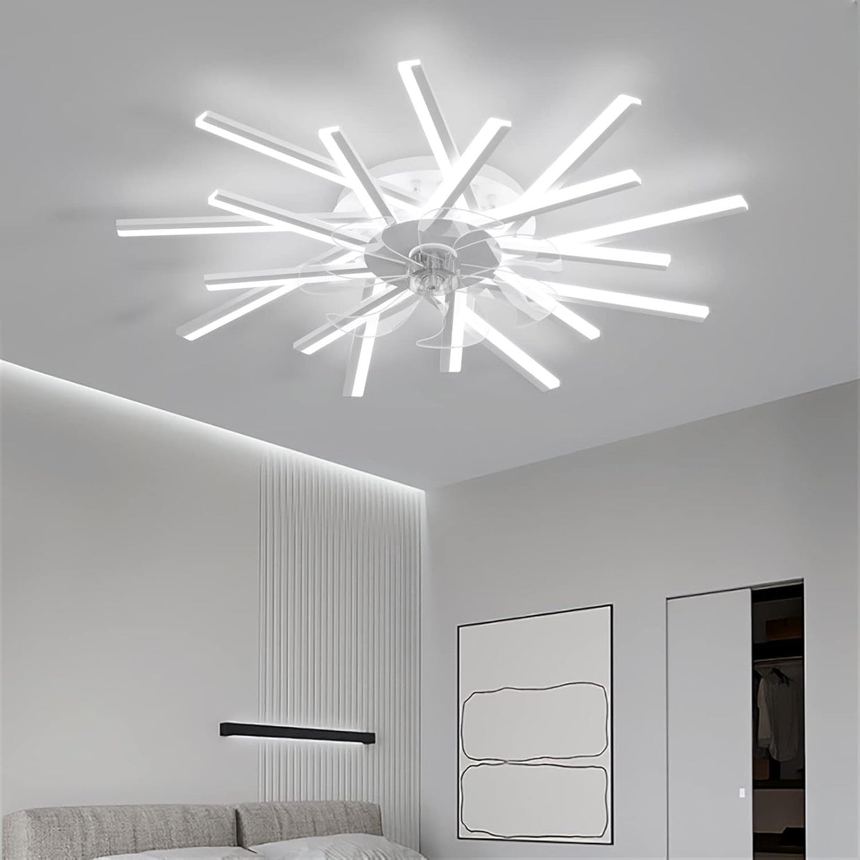 LJX 92cm Ceiling Fan with LED Light, Remote & App, 6 Speeds, Dimmable, White - Kwikley