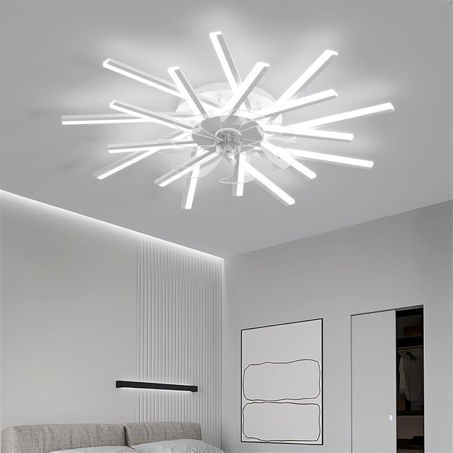 LJX 92cm Ceiling Fan with LED Light, Remote & App, 6 Speeds, Dimmable, White - Kwikley