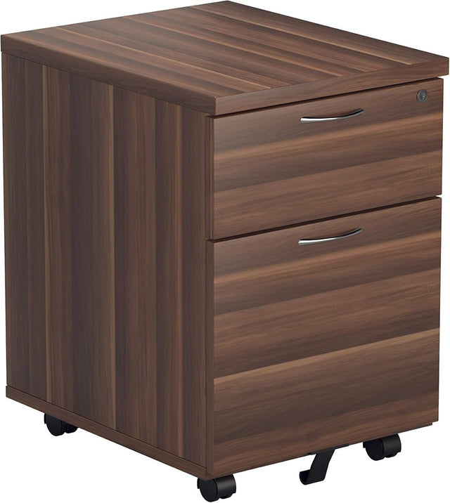 Lockable 2 Drawer Mobile Filing Cabinet Pedestal Office Storage Dark Walnut