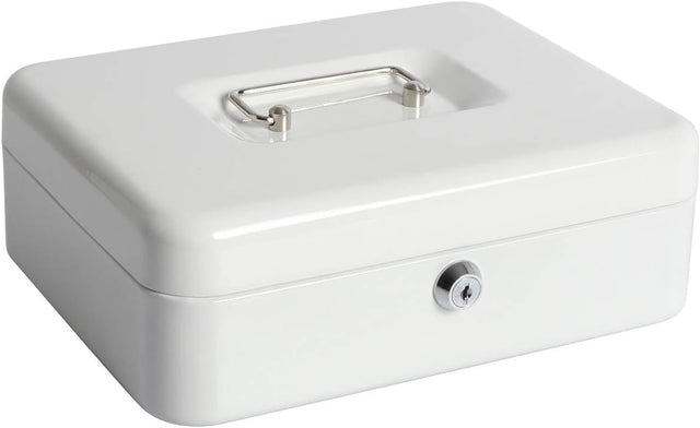 Lockable Cash Box Money Tray Coin Organizer Safe Box with Keys White