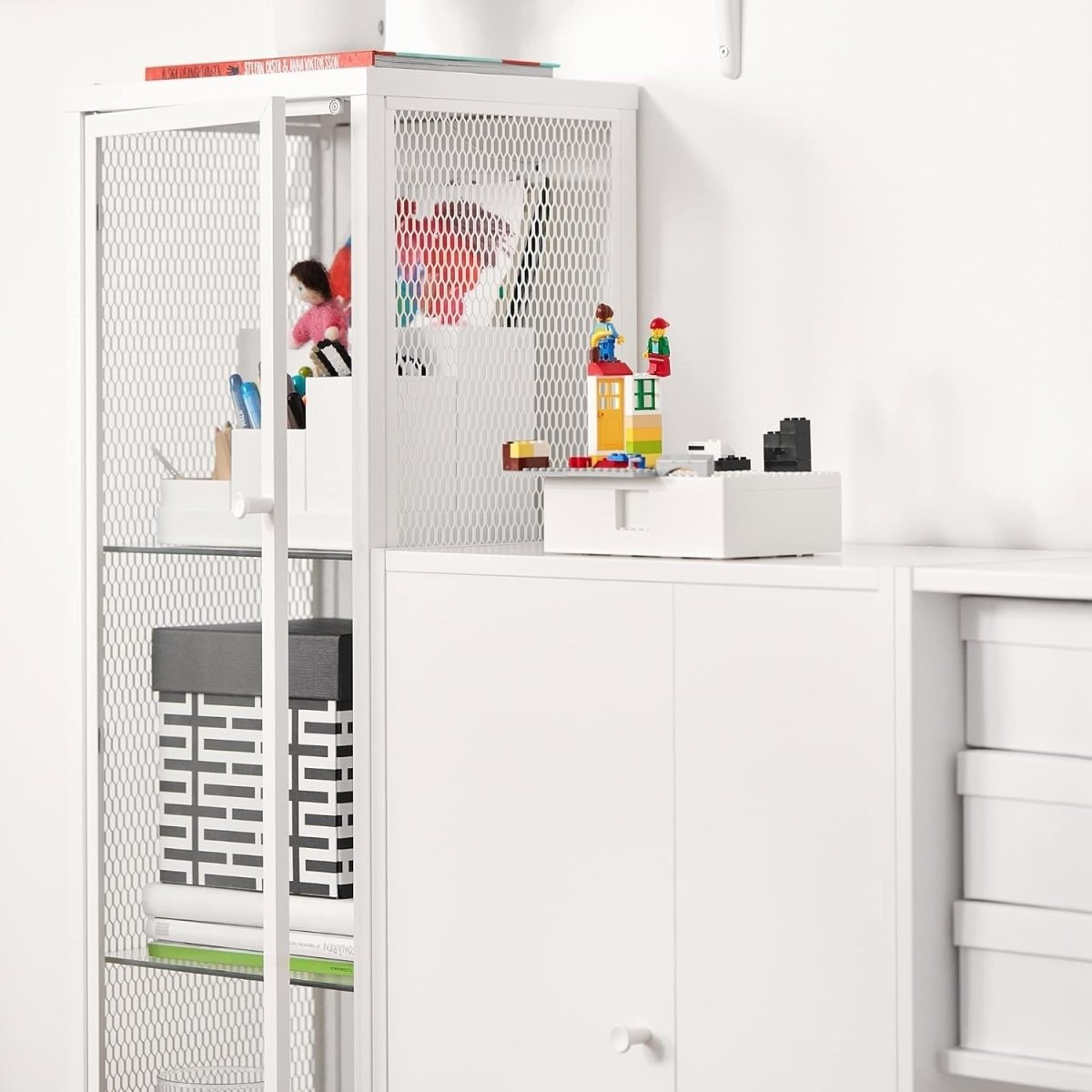 Lockable Glass Display Cabinet with Metal Frame, 34x30x116 cm, Modern Storage - Kwikley