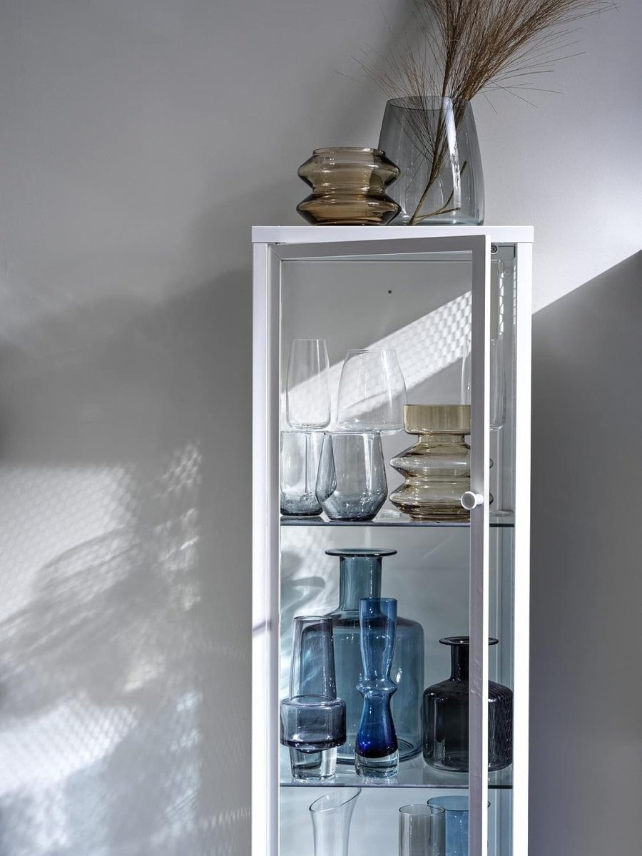 Lockable Glass Display Cabinet with Metal Frame, 34x30x116 cm, Modern Storage - Kwikley