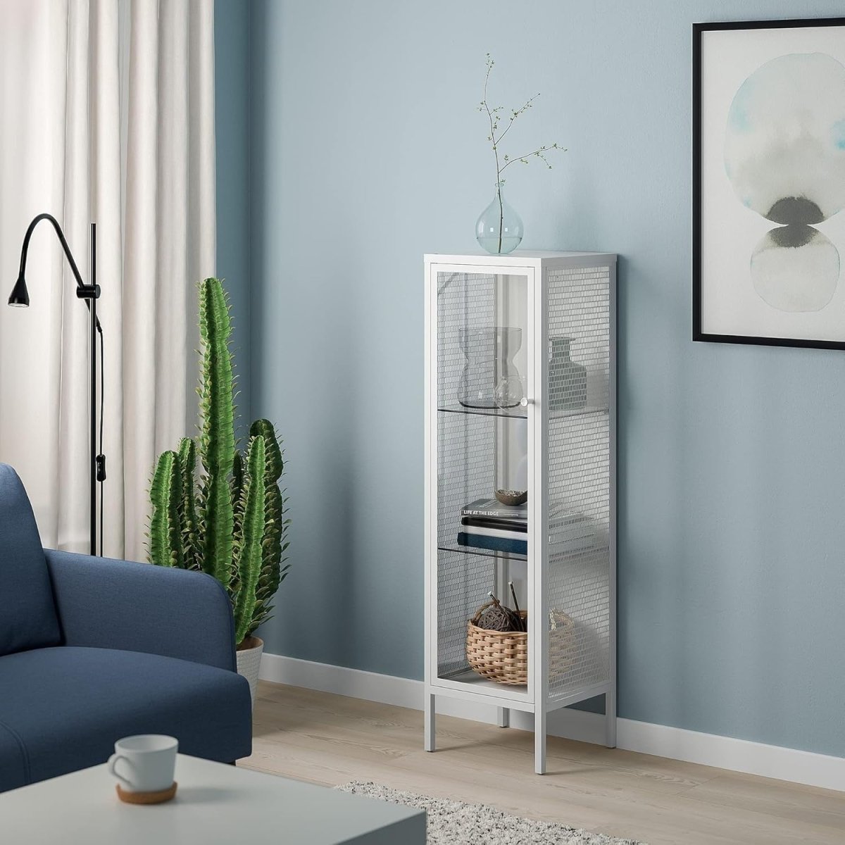 Lockable Glass Display Cabinet with Metal Frame, 34x30x116 cm, Modern Storage - Kwikley