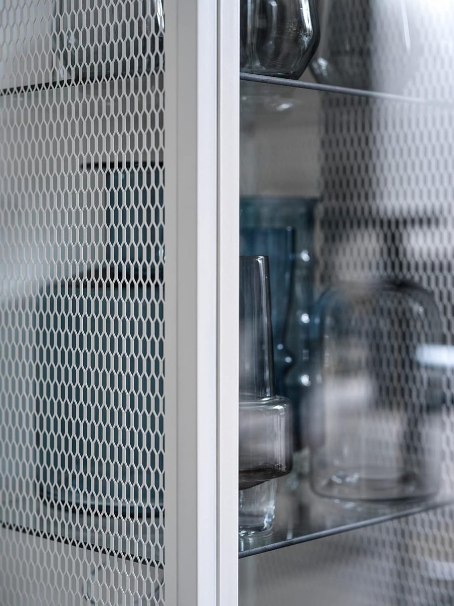 Lockable Glass Display Cabinet with Metal Frame, 34x30x116 cm, Modern Storage - Kwikley