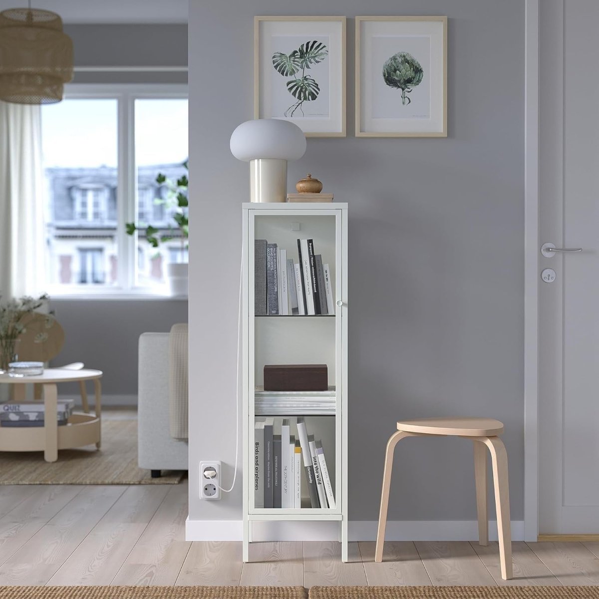 Lockable Glass Display Cabinet with Metal Frame, 34x30x116 cm, Modern Storage - Kwikley
