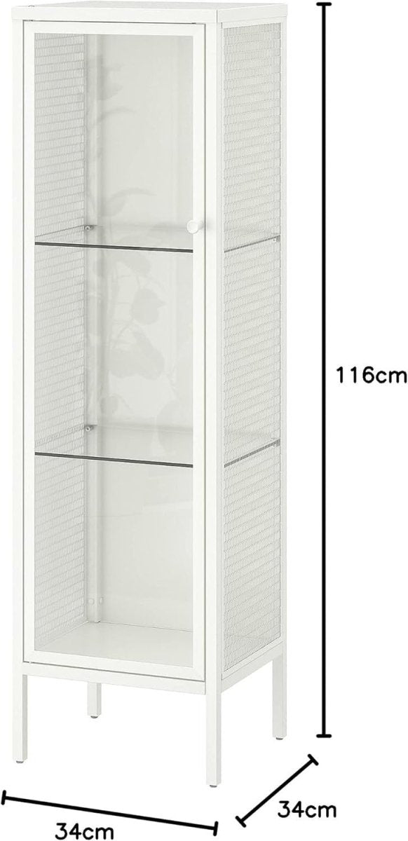 Lockable Glass Display Cabinet with Metal Frame, 34x30x116 cm, Modern Storage - Kwikley