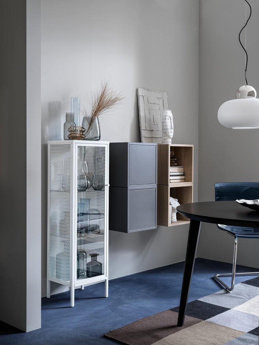 Lockable Glass Display Cabinet with Metal Frame, 34x30x116 cm, Modern Storage - Kwikley