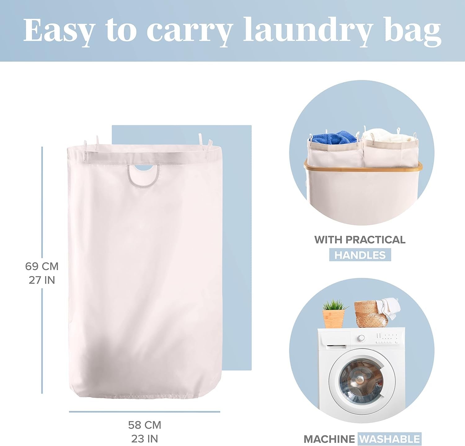 LONBET 150L Double Laundry Basket with Lid and Sturdy Bamboo Frame - Aesthetic L - Kwikley