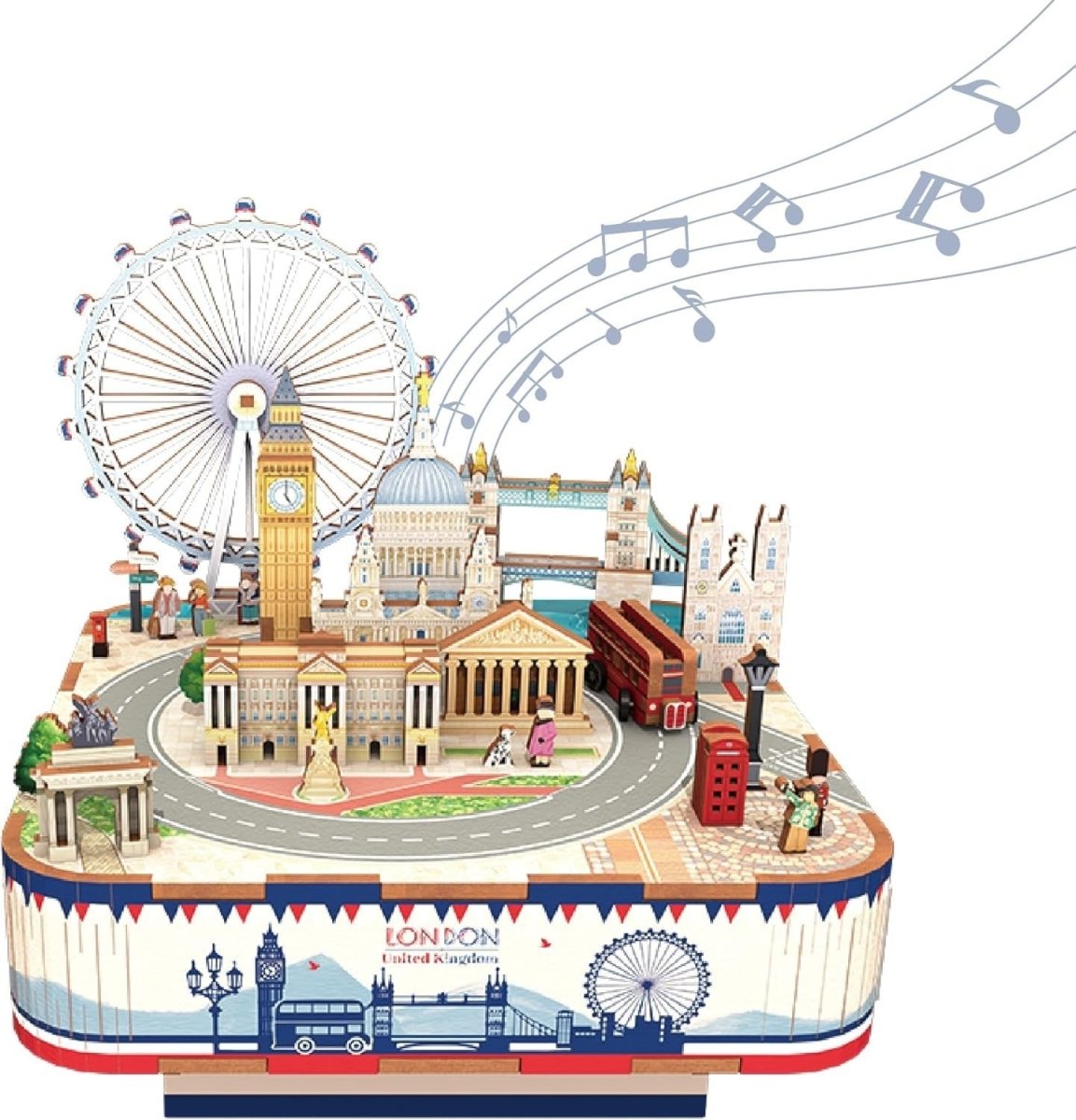 London Music Box 3D Wooden Puzzle DIY Rotating Model Kit Decor Gift - Kwikley