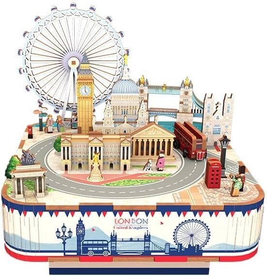 London Music Box 3D Wooden Puzzle DIY Rotating Model Kit Decor Gift - Kwikley