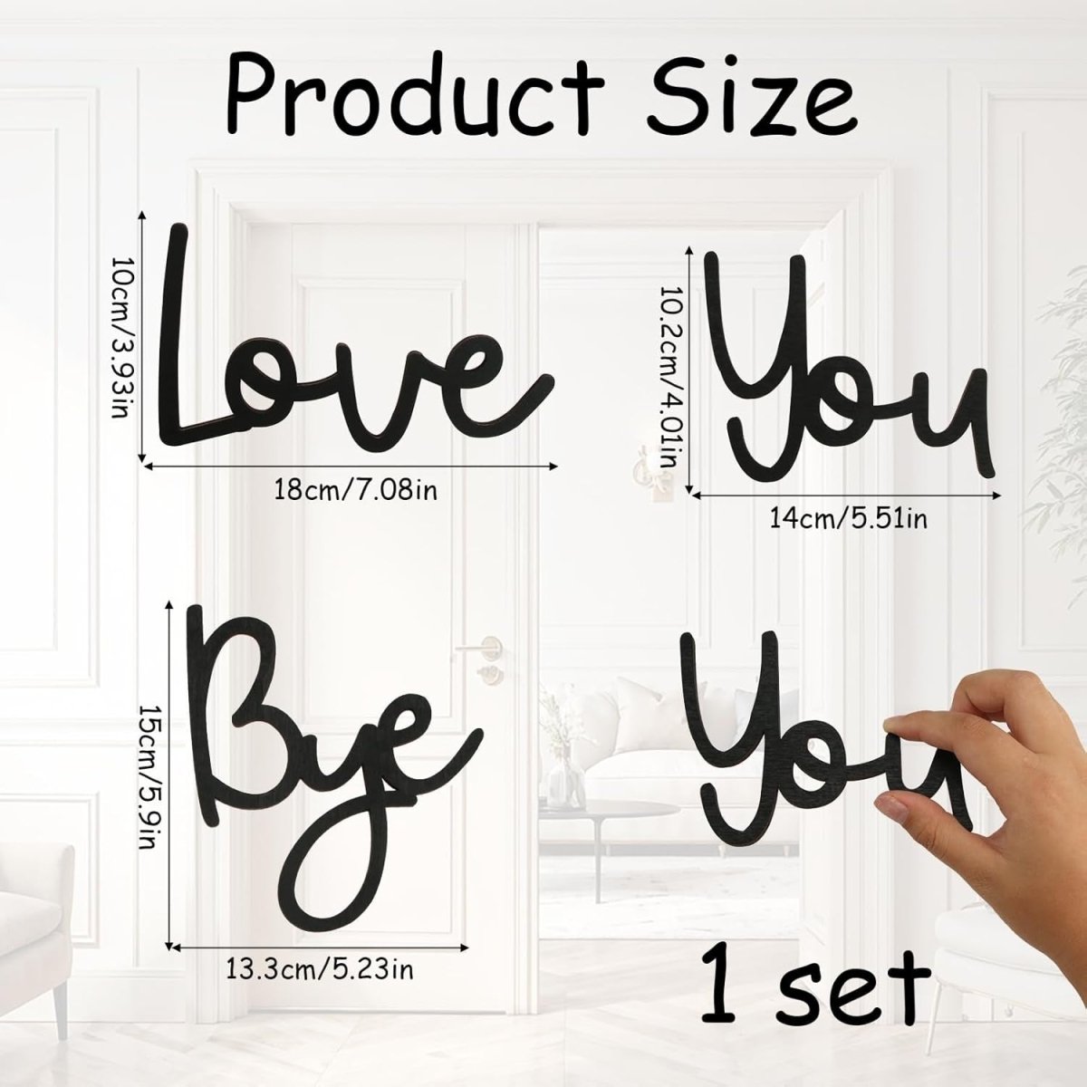 Love You Bye Wall Art Black Wooden Script Sign Modern Home Decor - Kwikley