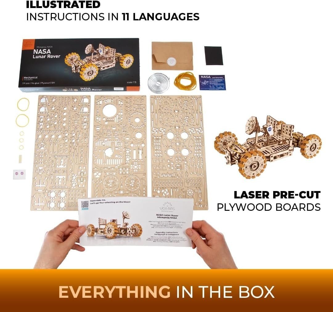 Lunar Rover 3D Wooden Puzzle Space Vehicle DIY Model Kit 319pcs - Kwikley