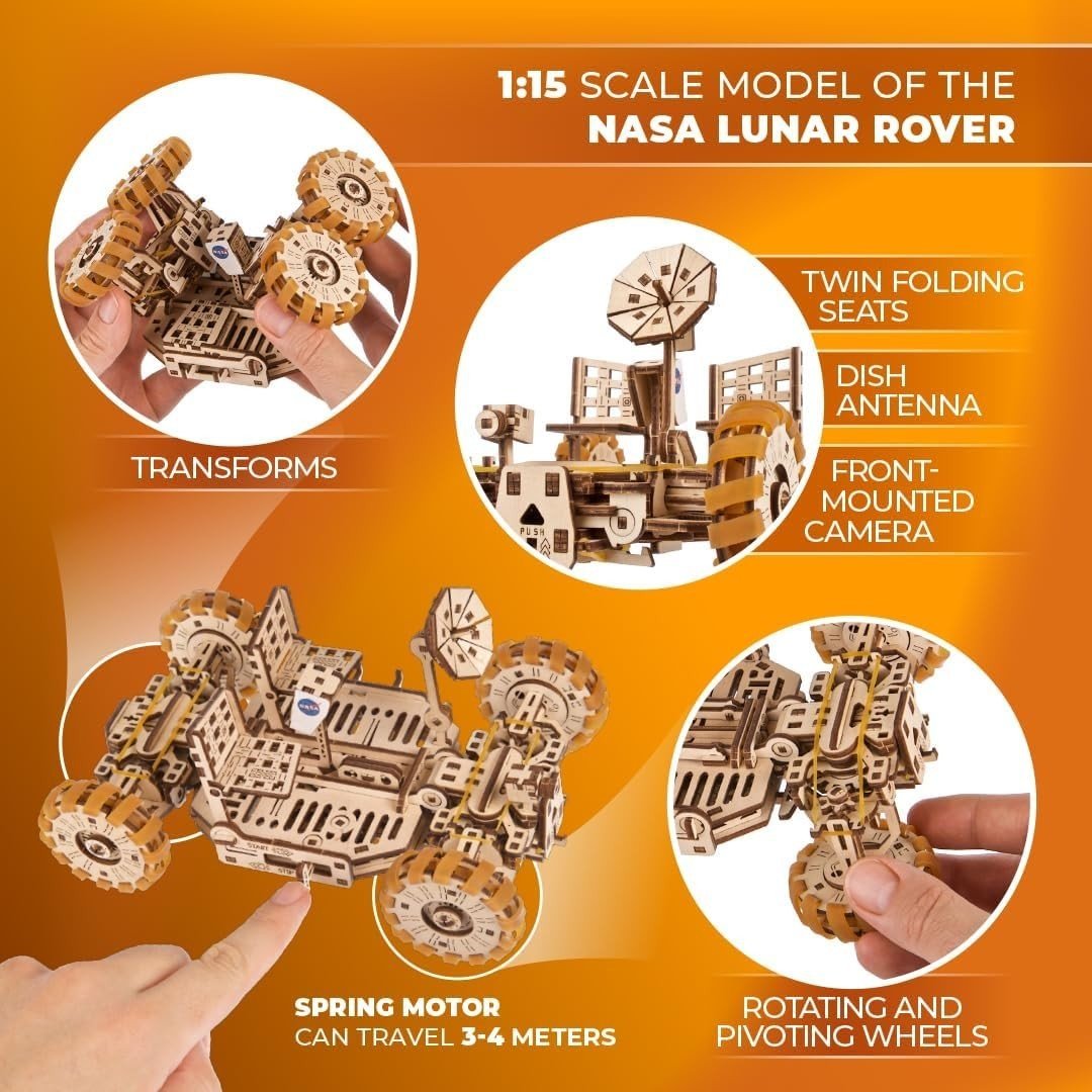 Lunar Rover 3D Wooden Puzzle Space Vehicle DIY Model Kit 319pcs - Kwikley