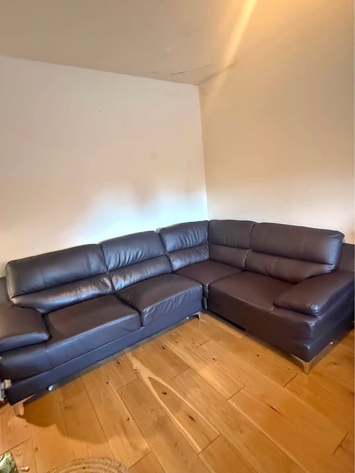 Lush Comfy Brown Leather Corner Sofa L - Shape Sofa (PTP) - Kwikley