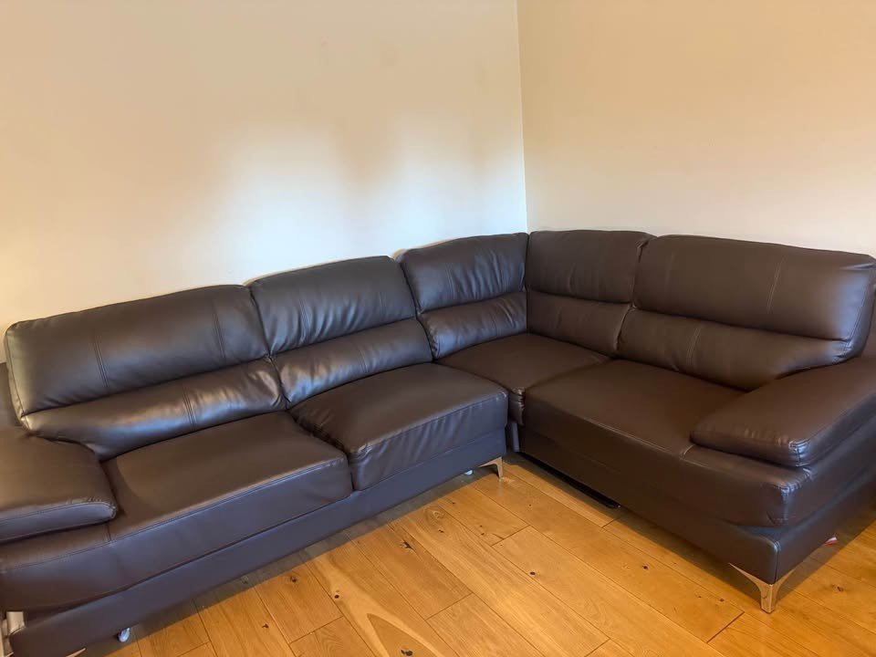 Lush Comfy Brown Leather Corner Sofa L - Shape Sofa (PTP) - Kwikley