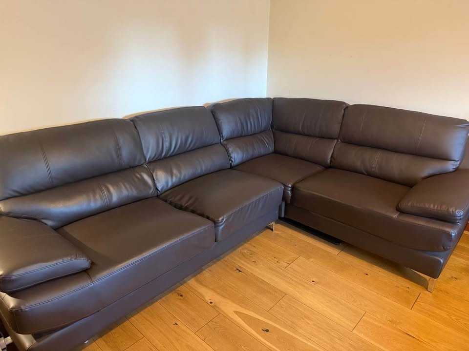 Lush Comfy Brown Leather Corner Sofa L - Shape Sofa (PTP) - Kwikley