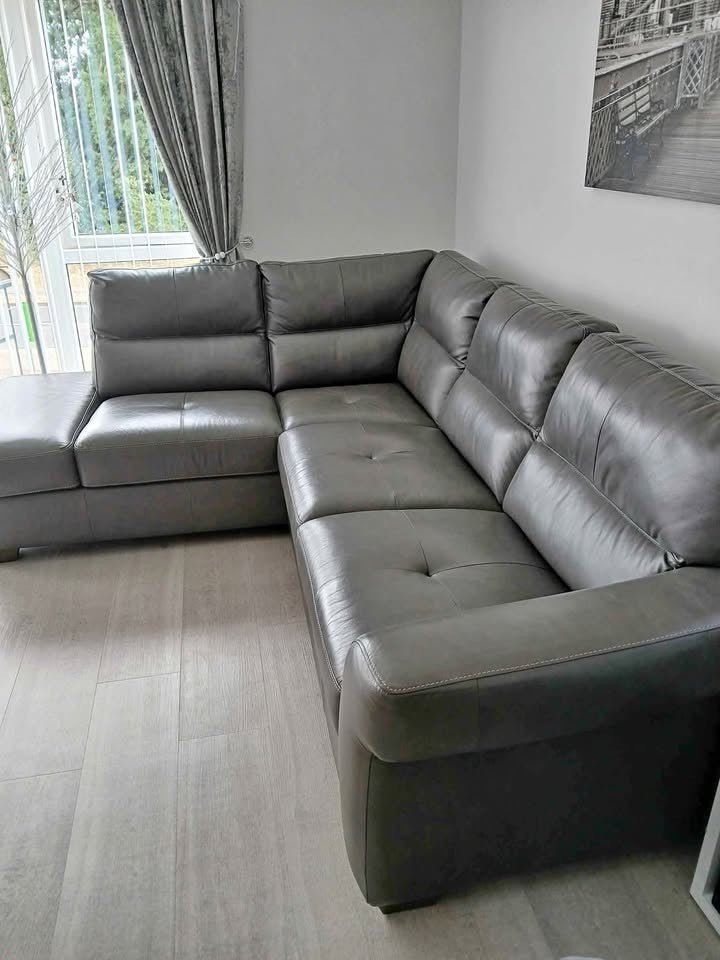 Luxe Comfy Grey Deep Leather Corner Sofa (PTP) - Kwikley